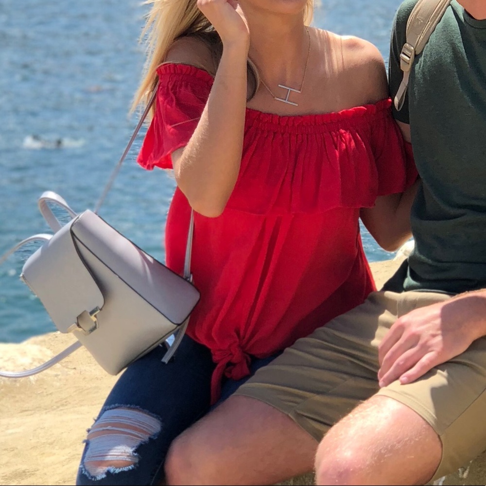 Off the shoulder red top